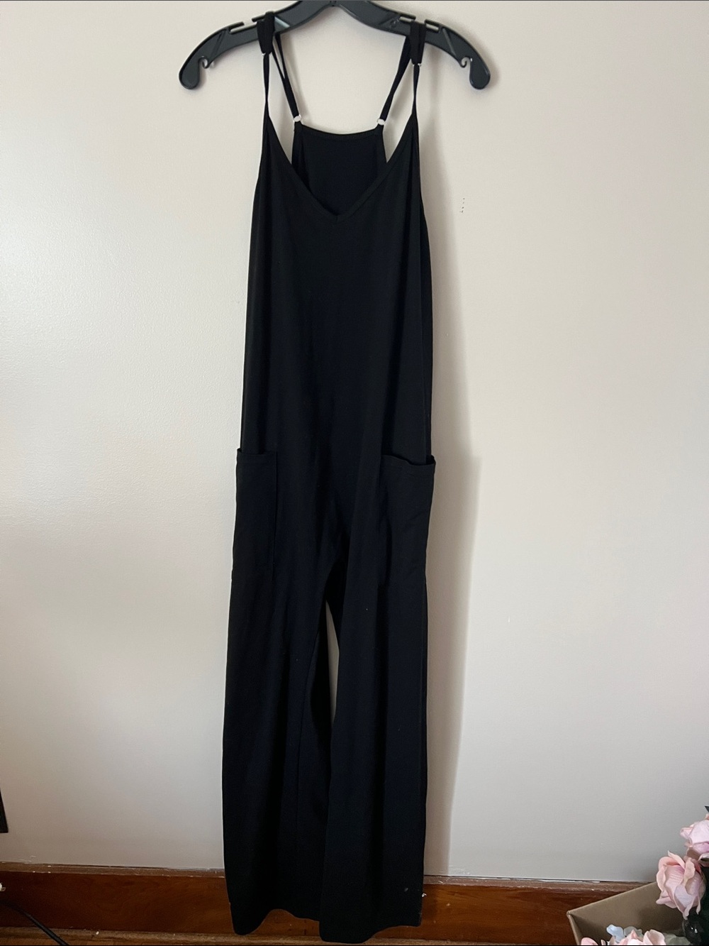 Black Wide-Leg Jersey Jumpsuit with Pockets